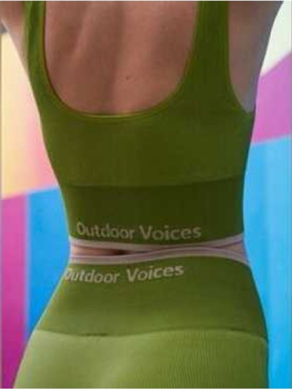 Outdoor Voices Olive and Pink Workout Set